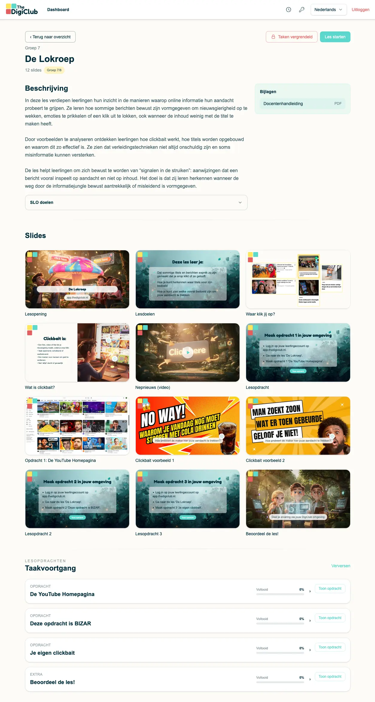 The DigiClub platform met lesmateriaal over mediawijsheid